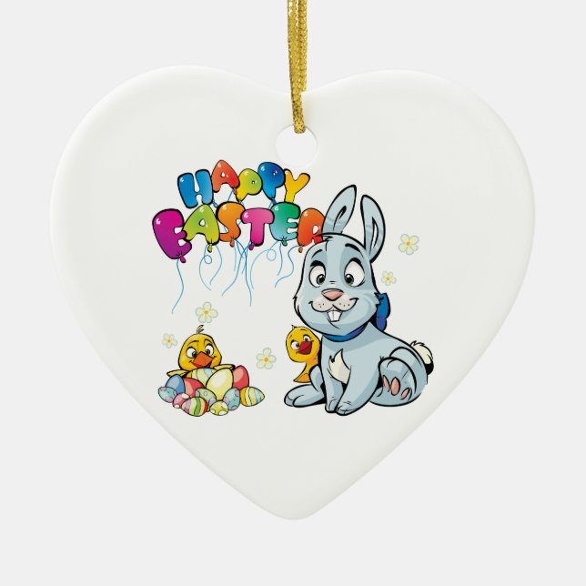 Happy Easter Cartoon Ceramic Tree Decoration (Front)