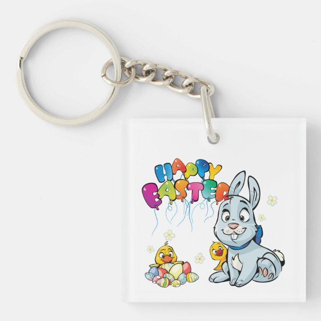Happy Easter Cartoon Key Ring (Front)