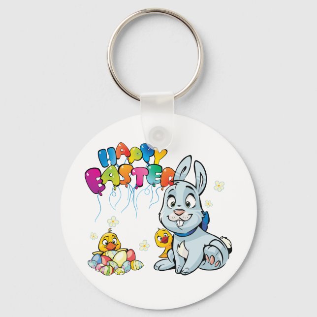 Happy Easter Cartoon Key Ring (Front)