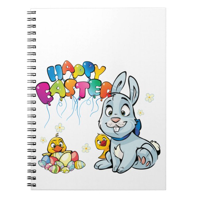 Happy Easter Cartoon Spiral Notebook (Front)