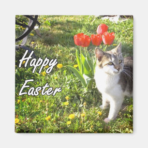 Happy Easter cat magnet