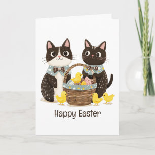 Happy Easter Cats Easter Basket Baby Chicks Card
