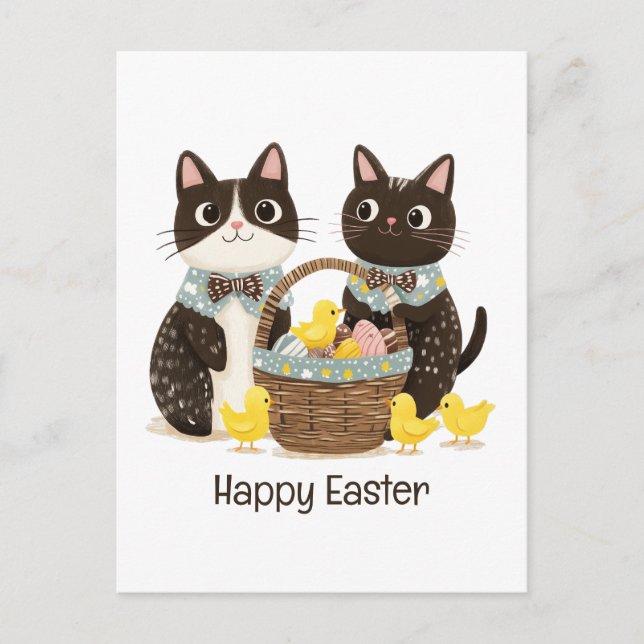Happy Easter Cats Easter Basket Baby Chicks Postcard (Front)