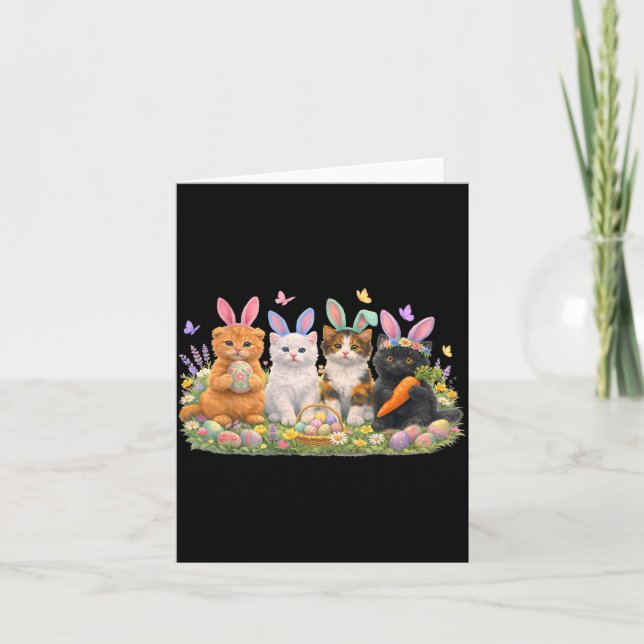 Happy Easter Cats with Bunny Ears Eggs Spring Card (Front)
