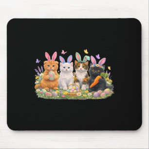 Happy Easter Cats with Bunny Ears Eggs Spring Mouse Pad