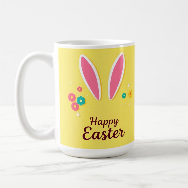 Happy Easter Celebration Card with Bunny Ears Coffee Mug (Left)
