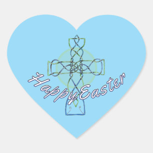 Happy Easter Celtic Cross Heart Sticker