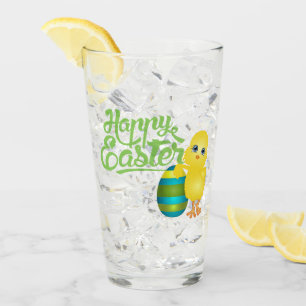 Happy Easter Chick and Egg Glass