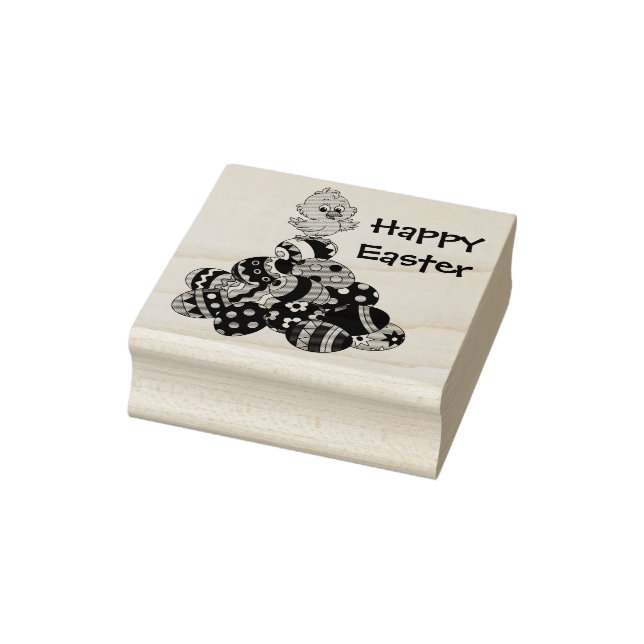 Happy Easter Chick and Eggs Rubber Stamp (Stamp)