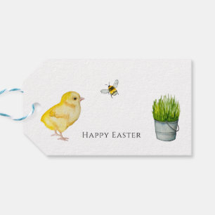 Happy Easter chick and spring flowers Gift Tags