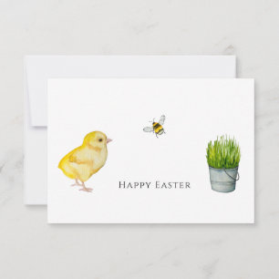 Happy Easter chick and spring flowers Thank You Card