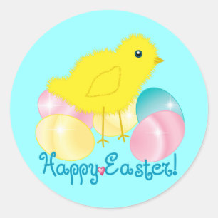 Happy Easter Chick Classic Round Sticker