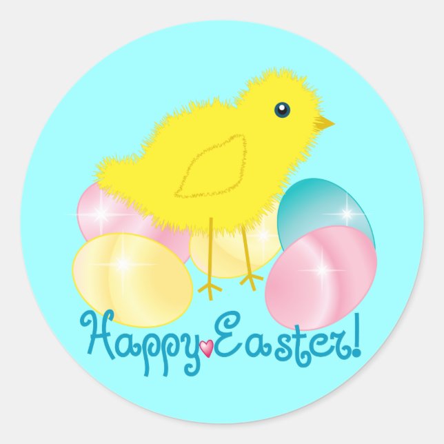Happy Easter Chick Classic Round Sticker (Front)