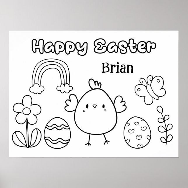 Happy Easter Chick Kids Personalised Colouring Poster (Front)