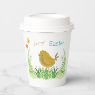 Happy easter , chicken and flowers paper cups