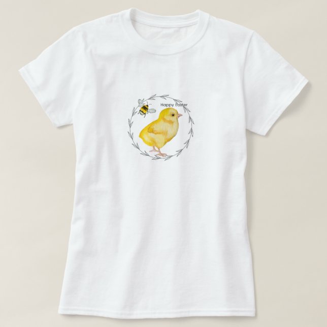 Happy Easter chicken and spring flowers T-Shirt (Design Front)