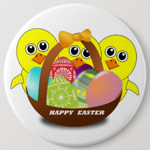 "HAPPY EASTER" CHICKS 6 CM ROUND BADGE