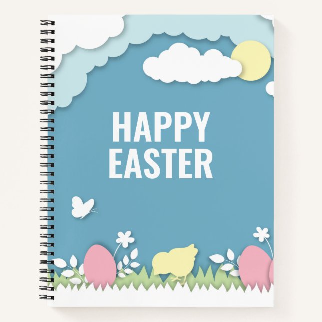 Happy easter chicks and egg in nature notebook (Front)