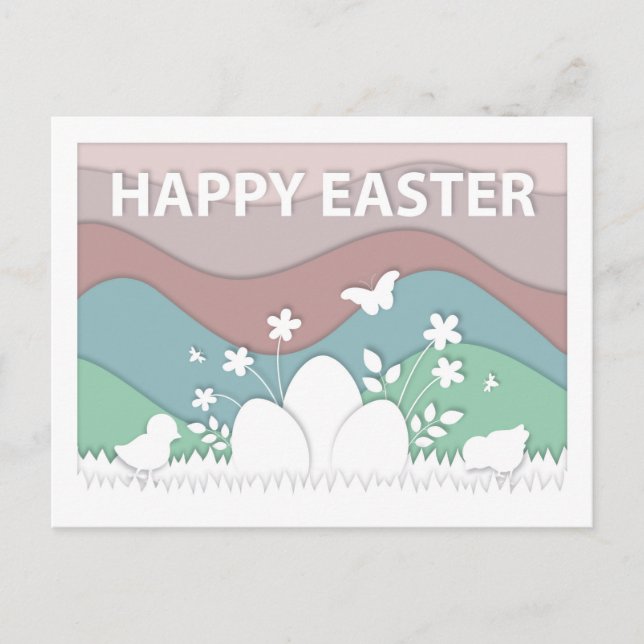 Happy easter chicks and egg in nature postcard (Front)