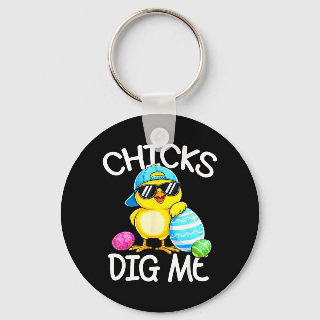 Happy Easter Chicks Dig Easter Toddler Boys Men Key Ring (Front)