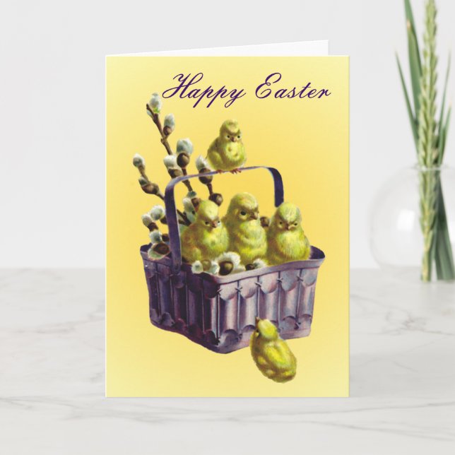Happy Easter Chicks in Basket Holiday Card (Front)