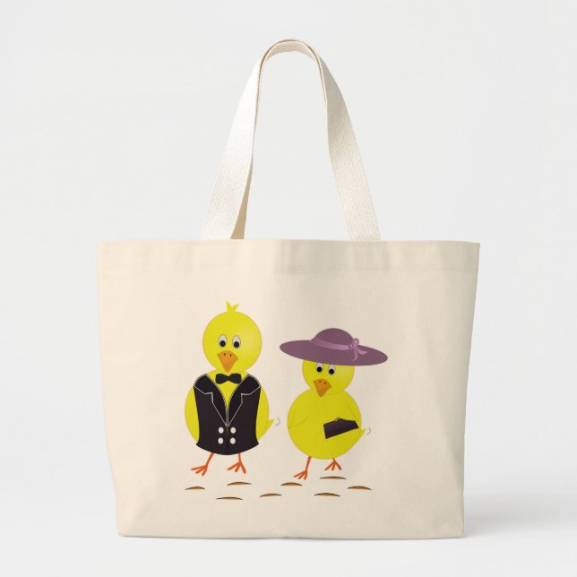 "HAPPY EASTER" CHICKS LARGE TOTE BAG (Front)