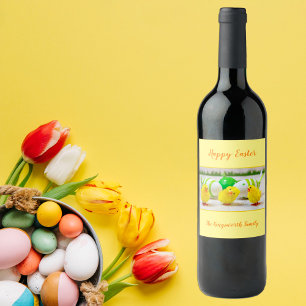 Happy Easter chicks personalised Wine Label