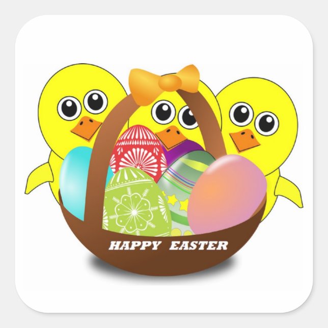 "HAPPY EASTER" CHICKS SQUARE STICKER (Front)