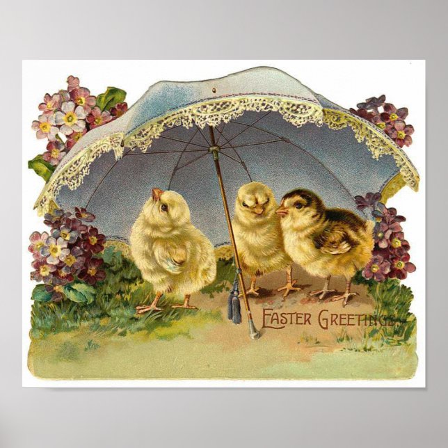 Happy Easter Chicks Vintage Poster (Front)