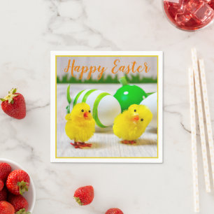 Happy Easter chicks with egg yellow green orange Napkin