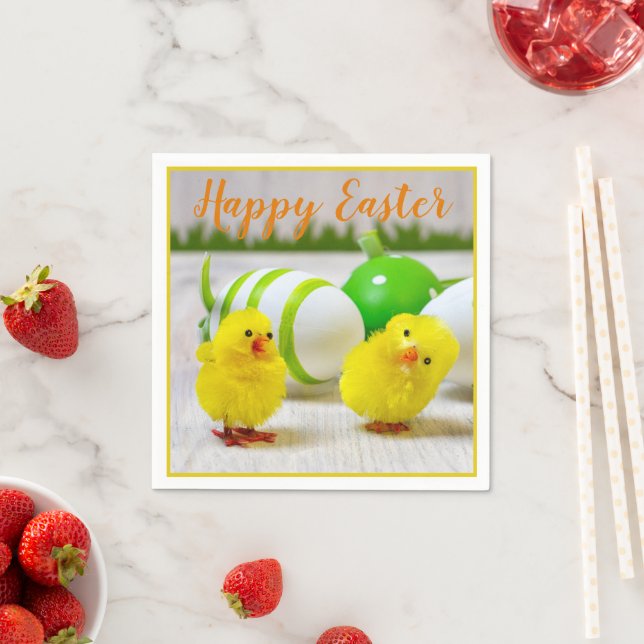 Happy Easter chicks with egg yellow green orange Napkin (Insitu)