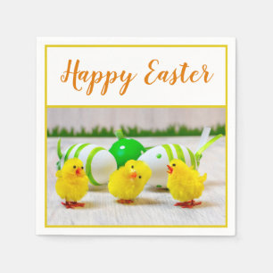 Happy Easter chicks with egg yellow green orange Napkin