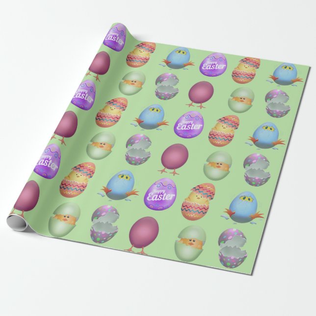 Happy Easter Chicks Wrapping Paper (Unrolled)