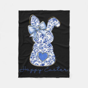 Happy Easter Chinoiserie Floral Bunny Cute Blue Bo Fleece Blanket