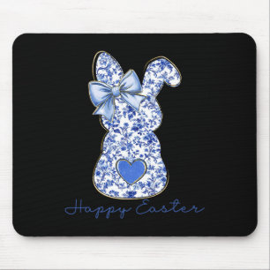 Happy Easter Chinoiserie Floral Bunny Cute Blue Bo Mouse Pad