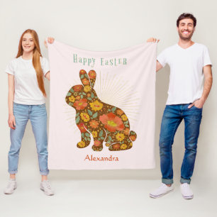 Happy Easter Chocolate Bunny Gold Personalized Fleece Blanket
