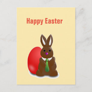 Happy easter chocolate bunny holiday postcard