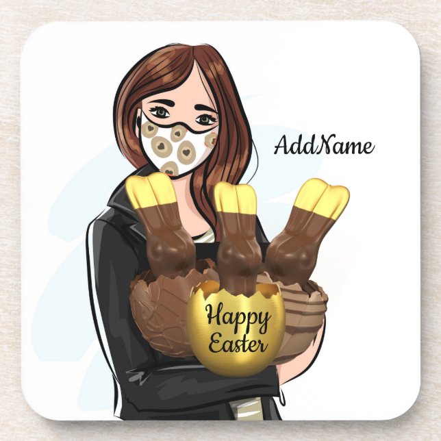 Happy Easter Chocolate Eggs Add Name Coaster (Front)
