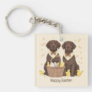 Happy Easter Chocolate Labrador Retriever Dogs Key Ring