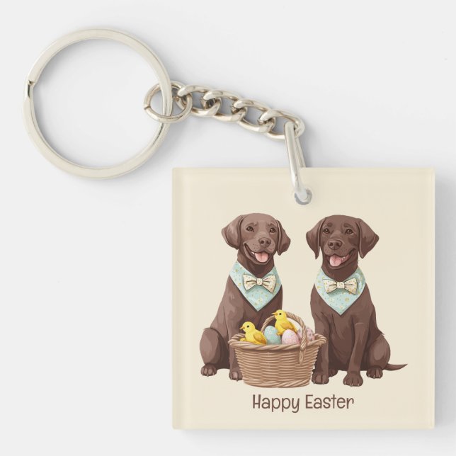 Happy Easter Chocolate Labrador Retriever Dogs Key Ring (Front)