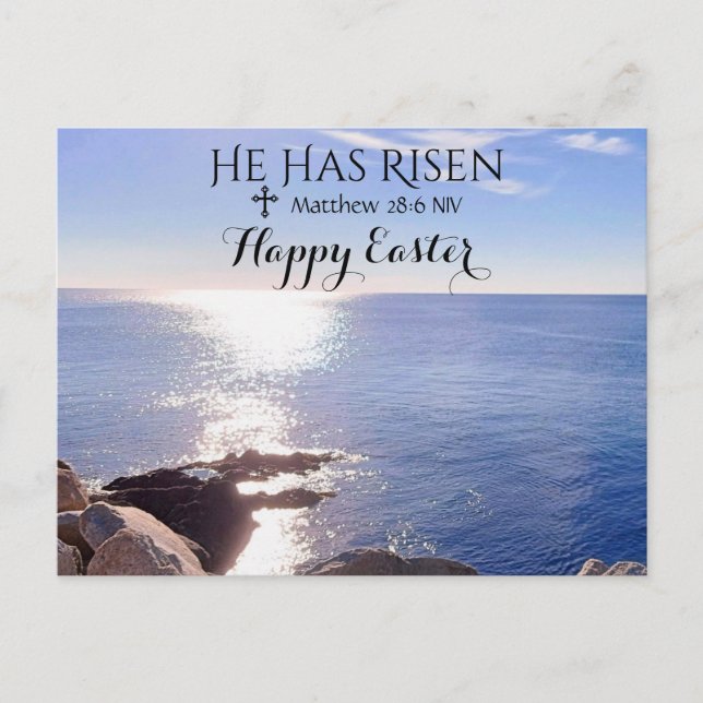 Happy Easter Christ has Risen Blue Ocean Photo Postcard (Front)