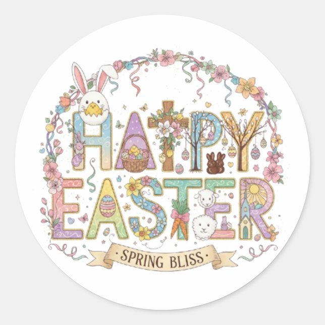 HAPPY EASTER CLASSIC ROUND STICKER (Front)