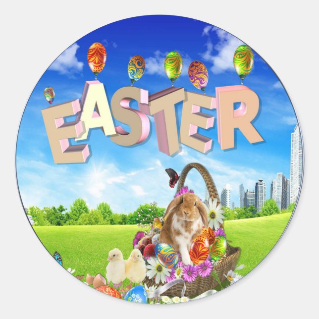 Happy Easter Classic Round Sticker (Front)