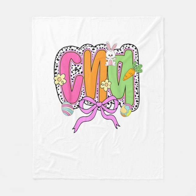 Happy Easter CNA Nurse Coquette Bow Bunny Eggs Wom Fleece Blanket (Front)