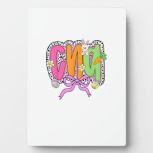 Happy Easter CNA Nurse Coquette Bow Bunny Eggs Wom Plaque