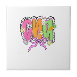 Happy Easter CNA Nurse Coquette Bow Bunny Eggs Wom Tile