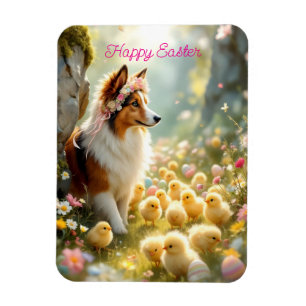 Happy Easter Collie and Chicks Magnet