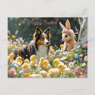 Happy Easter Collie and Chicks Postcard