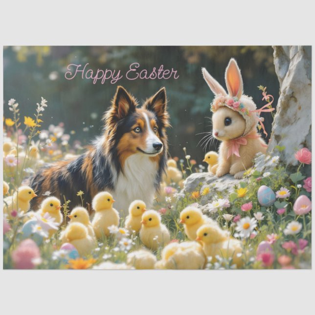 Happy Easter Collie and Chicks Tissue Paper (Front)