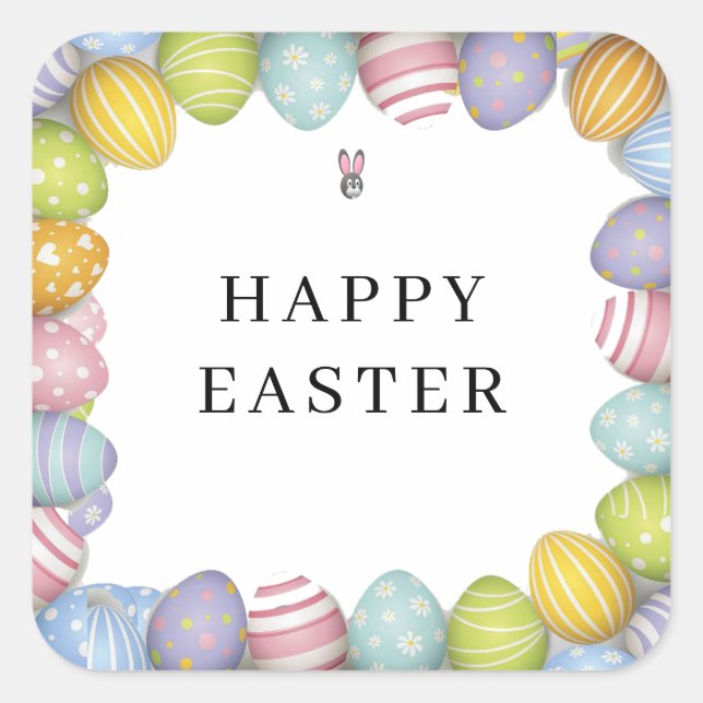 Happy Easter | Colored Eggs Square Sticker (Front)